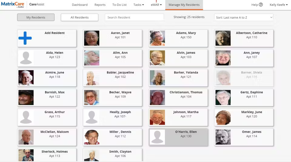 screenshot of MatrixCare Senior Living Facility